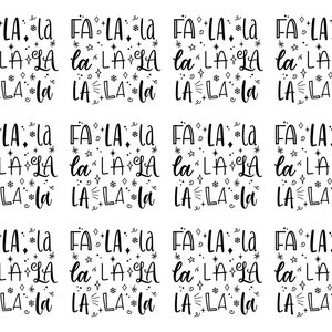 May include: A sheet of stickers with the text "FA LA LA" in a whimsical font, interspersed with stars and snowflakes. The stickers are black and white, perfect for holiday crafts and decorations.