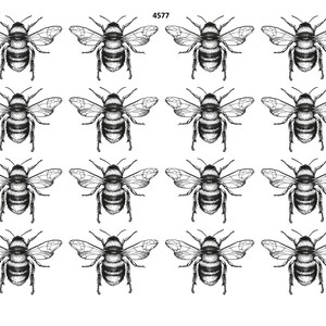 May include: A sheet of stickers featuring detailed black and white illustrations of bees. Each bee is depicted with intricate wing and body details, arranged in a grid pattern. The number "4577" is in the top left corner.