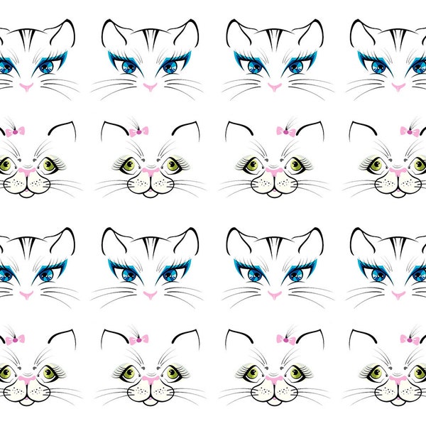 Cat Ears, Eyes and Whiskers -  Ceramic Decal - Overglaze Decal - Fusible Decal - Food Safe - Lead Free - 1497