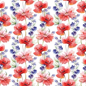 Seamless Delphiniums and Poppies Pattern - Ceramic Decal - Overglaze Decal - Fusible Decal - Food Safe - Lead Free - 8531