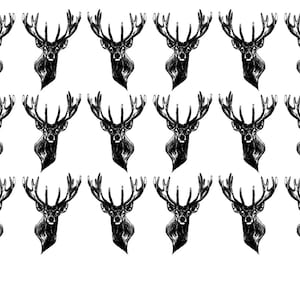 May include: A repeating pattern of black deer heads with large antlers on a white background. The deer heads are detailed illustrations, with a textured appearance. The number "8493" is in the upper left corner.