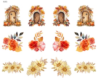 Watercolor Welcoming Thanksgiving Bouquets  -  Ceramic Decal - Overglaze Decal - Fusible Decal - Food Safe - Lead Free - 8181