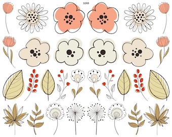 Graphic Flower Designs - Ceramic Decal - Overglaze Decal - Fusible Decal - Food Safe - Lead Free - 3249
