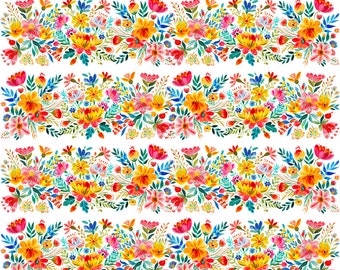 Colorful Floral Fiesta Banner -  Ceramic Decal - Overglaze Decal - Fusible Decal - Food Safe - Lead Free - 9728