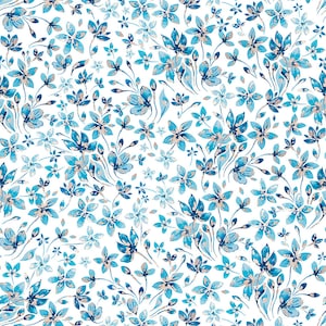 Seamless Blue Flowers with Gold Leaf Highlight Pattern - Ceramic Decal - Overglaze Decal - Fusible Decal - Food Safe - Lead Free - 0420