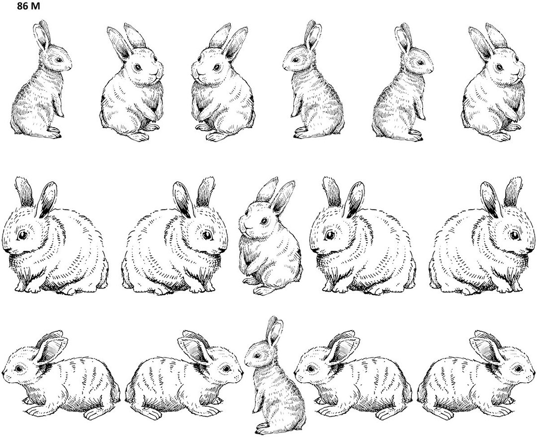 Hand Drawn Playful Rabbits - Ceramic Decal - Overglaze Decal - Fusible ...