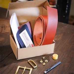 DIY Leather Belt Kit with Premium American Full Grain Leather and Solid Brass Hardware Fathers Day, Groomsmen, Gifts for Dad, Craft