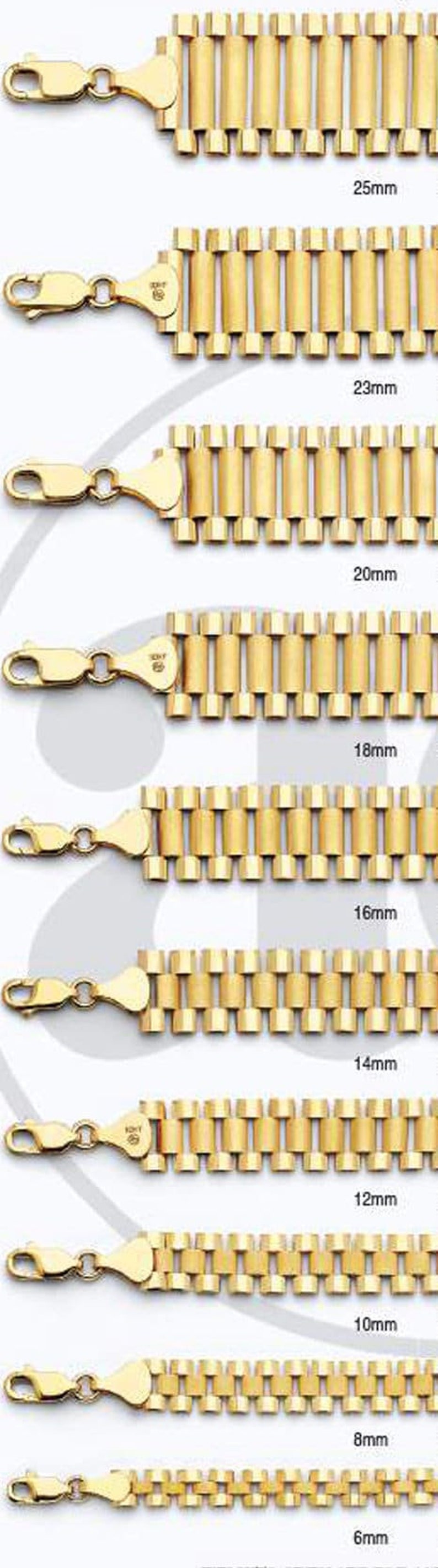 10k Yellow Gold Rolex Style Link Chains - Multiple Size & Length Options Available