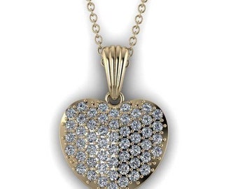 Solid Gold Diamond Heart Pendant w/ Chain 10k 14k Diamond Heart Charm  Gold and Diamond Heart