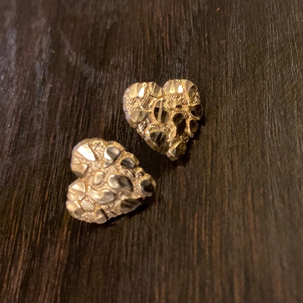 Heart Shaped Solid Gold Nugget Stud Earrings • 10k Yellow Gold Heart Nugget Earrings