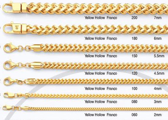 10K Yellow Gold Franco Chain hollow Multiple Size Length Options Available Etsy