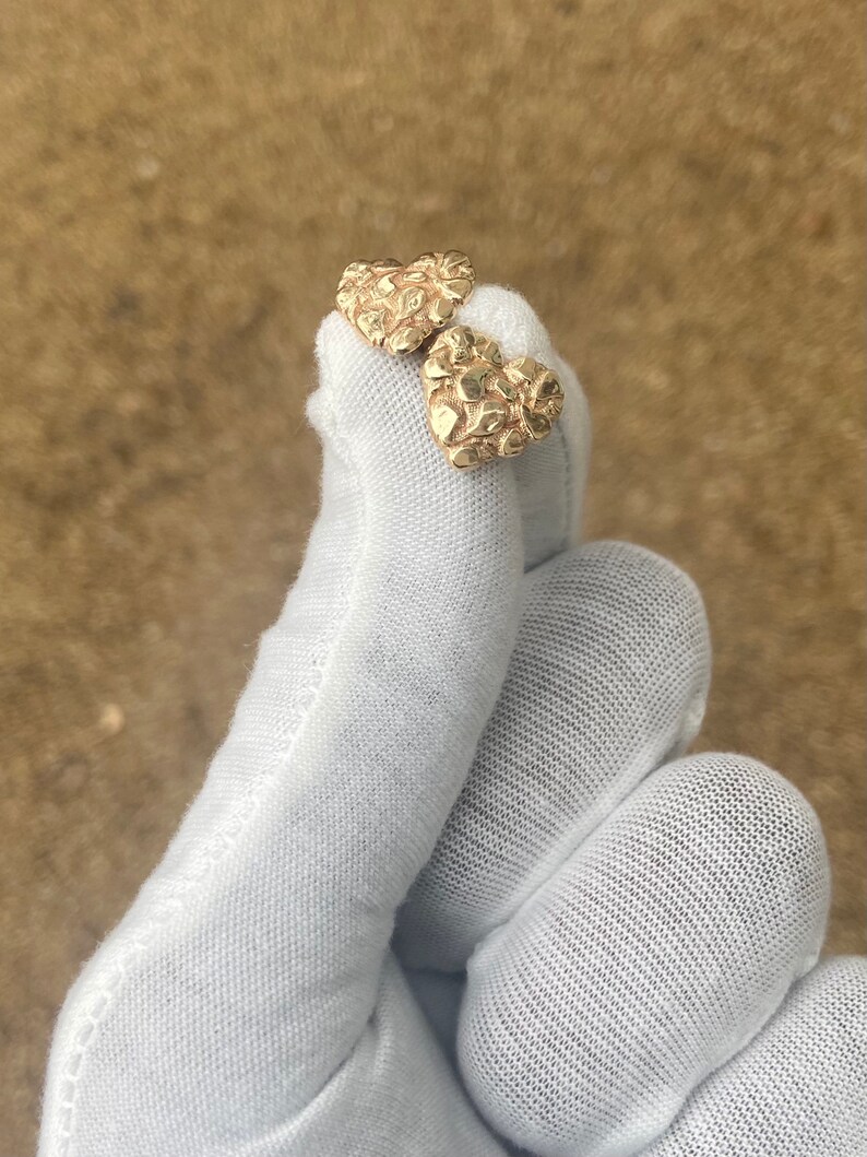 Heart Shaped Solid Gold Nugget Stud Earrings 10k Yellow Gold Etsy