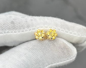 Yellow Diamond Flower Cluster Stud Earrings  10k & 14k Multiple Diamond Color Options Available - 3 Size Option Available (.8ct, 1ct, 1.2ct)