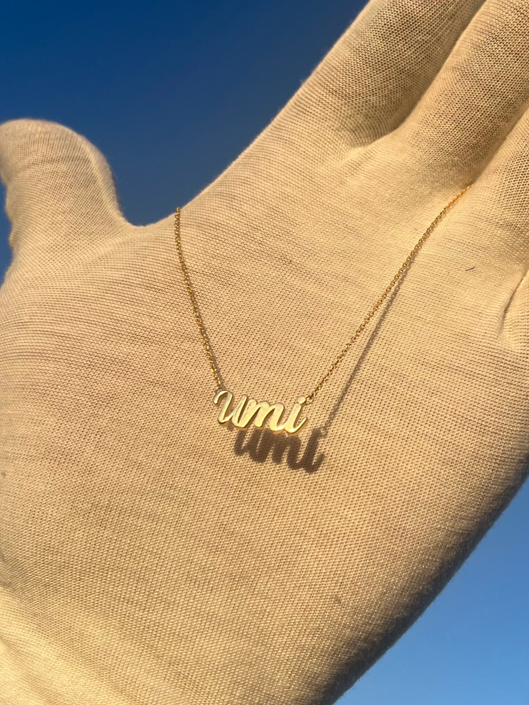 Gold Cursive Name Plate W/ Chain Solid Gold Custom Name Etsy