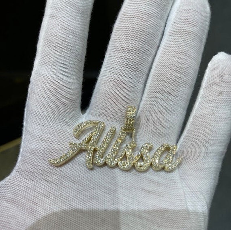 Solid Gold & Diamond Custom Name Pendant W/ Diamond Bail 1 Inch X 2