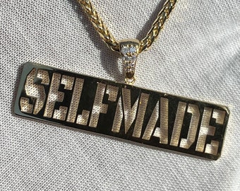 10k 14k Solid Gold Custom Stencil Style Pendants w/ Diamond Bail - Yellow Gold Stencil Name Plate w/ Diamond Bail