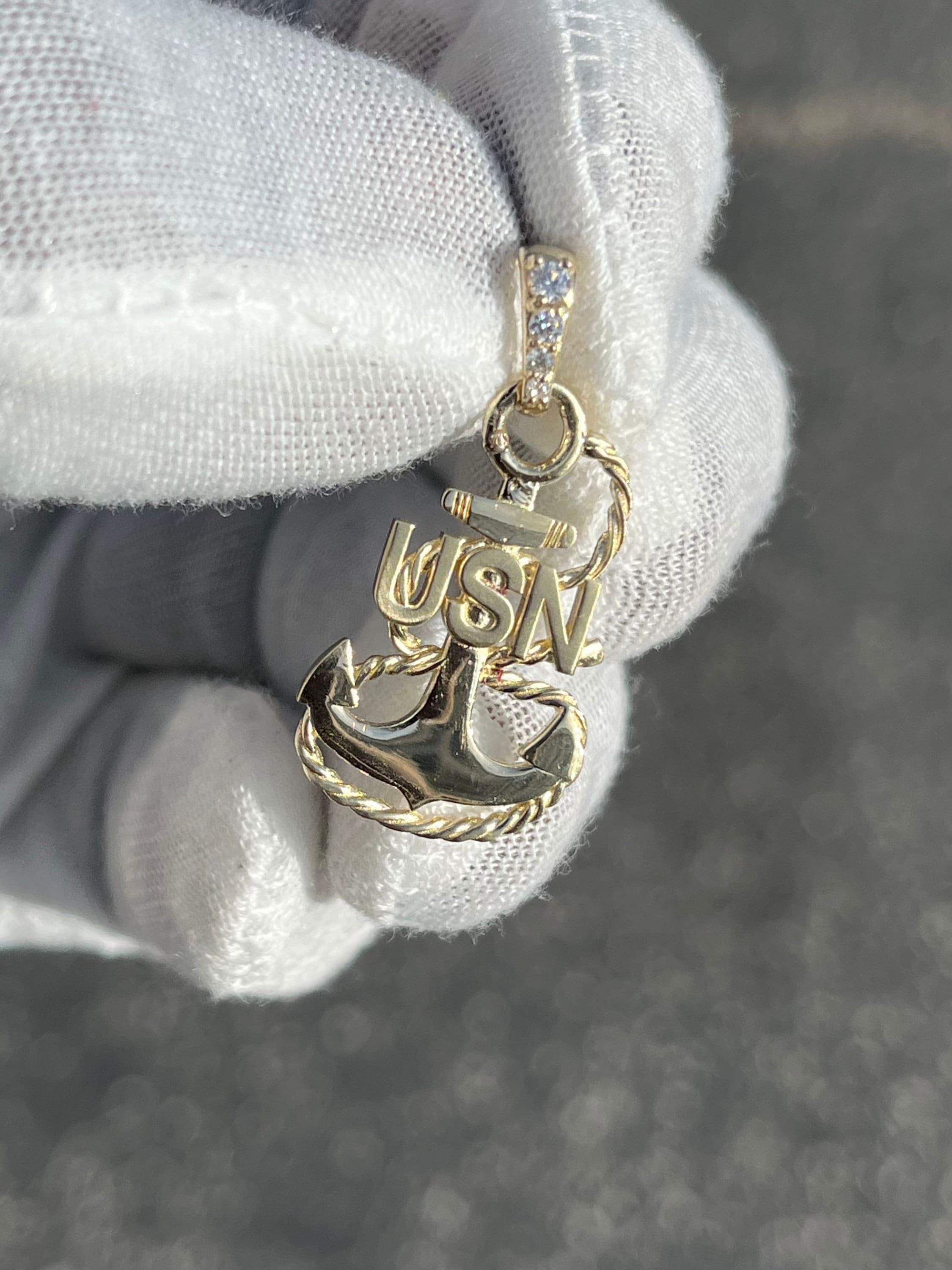 10k 14k 18k US Navy Anchor Pendant w Diamond Bail Gold Diamond Anchor Pendant Gold USN Pendant Military Pendant