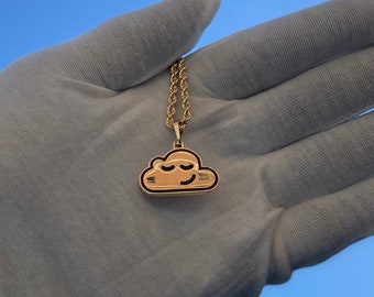 Solid Gold Emoji Cloud Pendant with Colorful Enamel, Personalized Face Design Necklace For Her, Handmade Nature Lover Birthday Jewelry