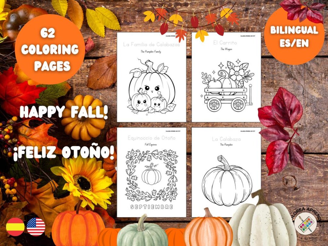 Giant Autumn Coloring Book Bilingual Spanish-english // El Otoño Libro ...