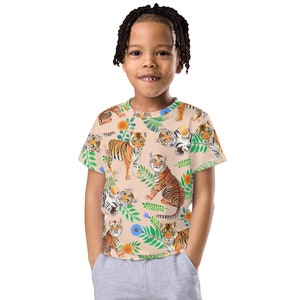 T shirt voor kleine kinderen Tijger print Dierenprint T shirt Tiger T shirt Katachtige print Cadeau voor dierenliefhebbers Cadeau voor kattenliefhebbers Etsy Nederland