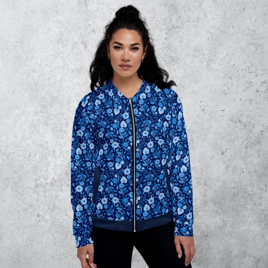 Disover Folk Flower Bomber Jacket | Watercolor Floral Unisex Bomber Jacket | Floral Spring Jacket