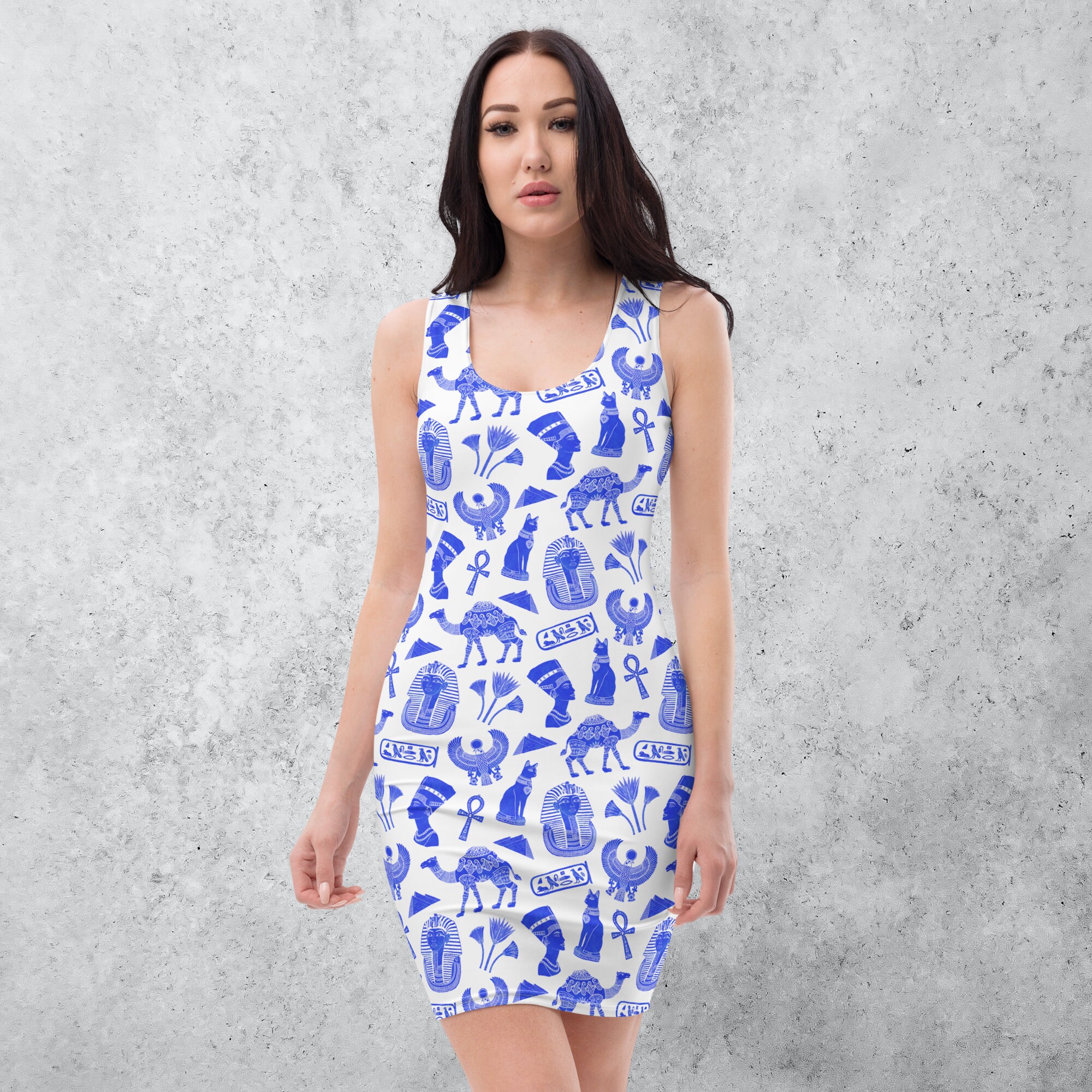 Ancient Egypt Blue Print Dress Nefertiti Statue Print Dress Etsy