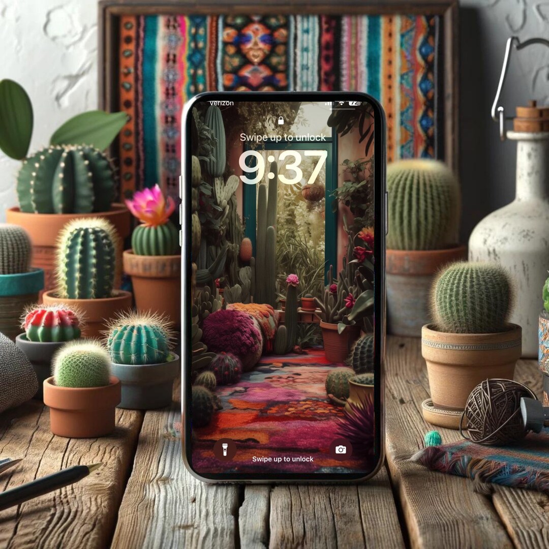 Vibrant Cactus Garden & Bohemian Nook Phone Wallpaper Bundle Digital