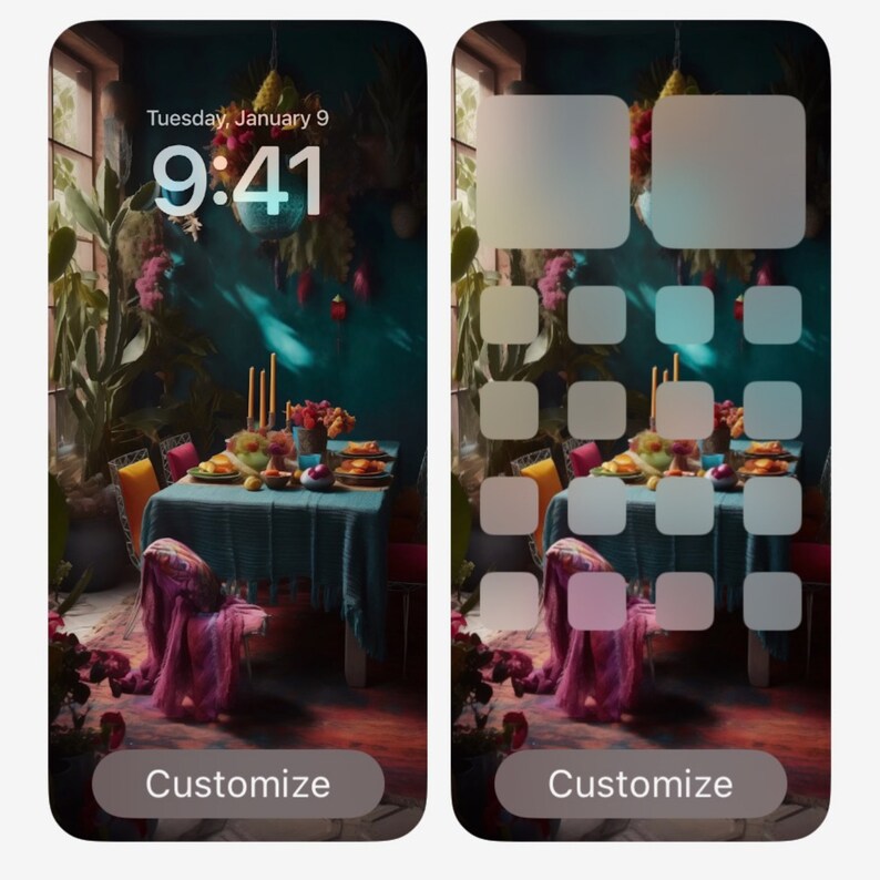 Vibrant Cactus Garden & Bohemian Nook Phone Wallpaper Bundle Digital