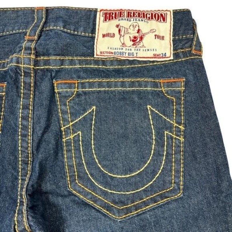 VTG True Religion Bobby Big T Straight Leg Jeans 34 Dark Wash USA Y2K Streetwear image 7