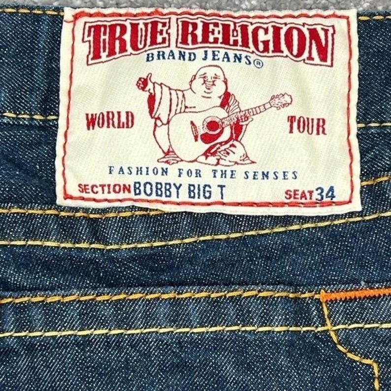 VTG True Religion Bobby Big T Straight Leg Jeans 34 Dark Wash USA Y2K Streetwear image 8