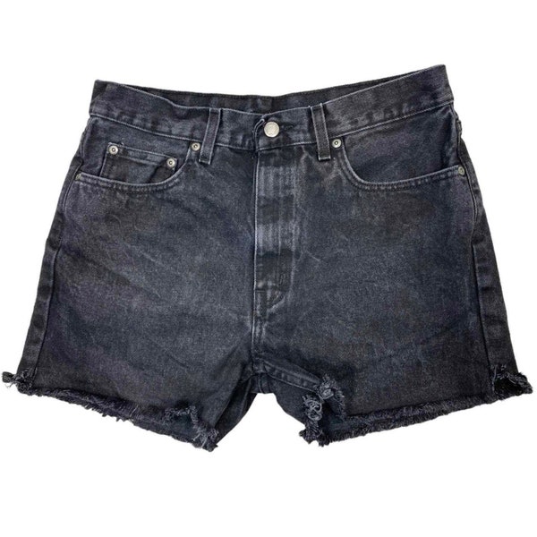 Black Cutoff Denim Jean Shorts Women's Unisex 32"x 3.5" 100% Cotton Grunge Goth