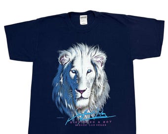 Siegfried & Roy T-Shirt Large Navy Blue 1996 White Lion Mirage Las Vegas Vintage