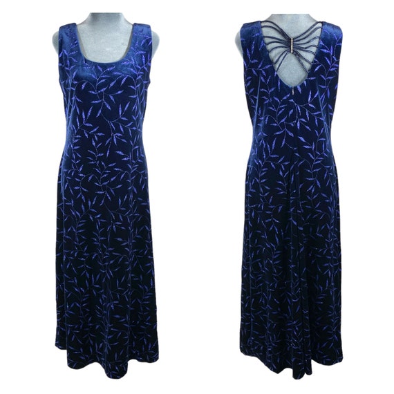 Molly Malloy Evening Blue Velvet Maxi Dress 12P G… - image 1