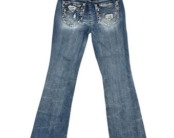Miss Me Mid-Rise Boot Jeans 28 Rhinestone McBling Y2K Western Retro Glam Cowgirl