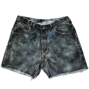 Wrangler Denim Jean Shorts Size 34" Cutoff Hand Painted Bleach Dyed Festival