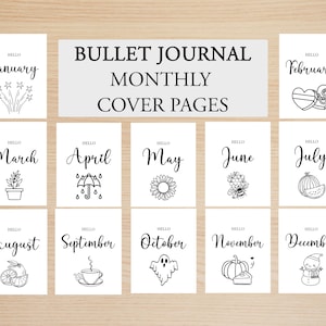 12 Monthly Cover Pages, PRINTABLE Cover Page, Letter Journal Monthly Title Page Template, Monthly Planner Cover Page, 12 Cover Title Pages
