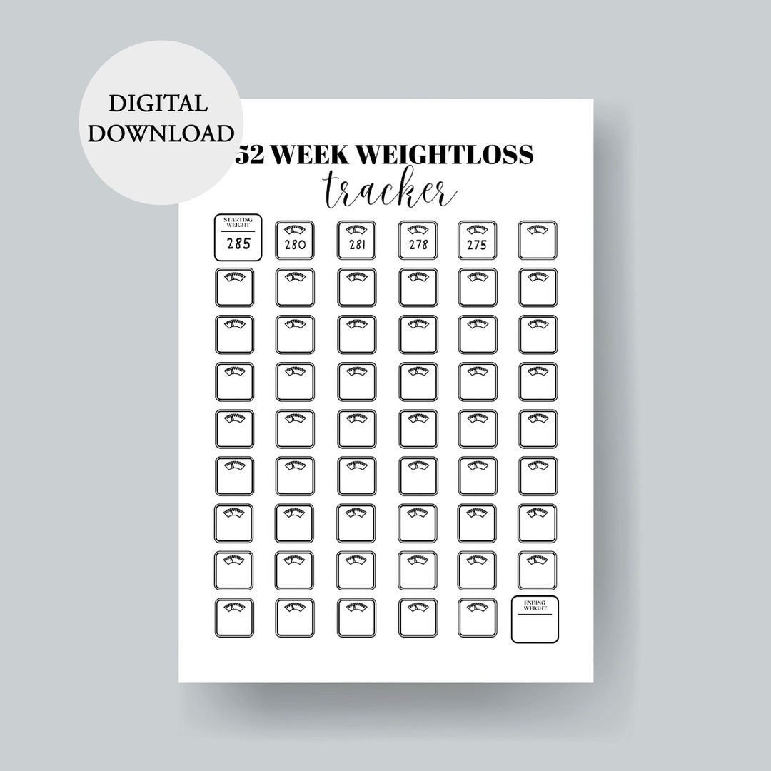 52 Weeks Weight Loss Tracker, Weight Tracker Planning Template, Journal ...