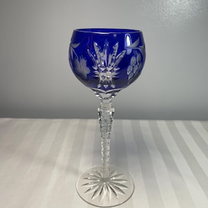 Vintage Park Avenue Cobalt Blue Cut To Clear Crystal Hock Wine Glass 8 1/4”