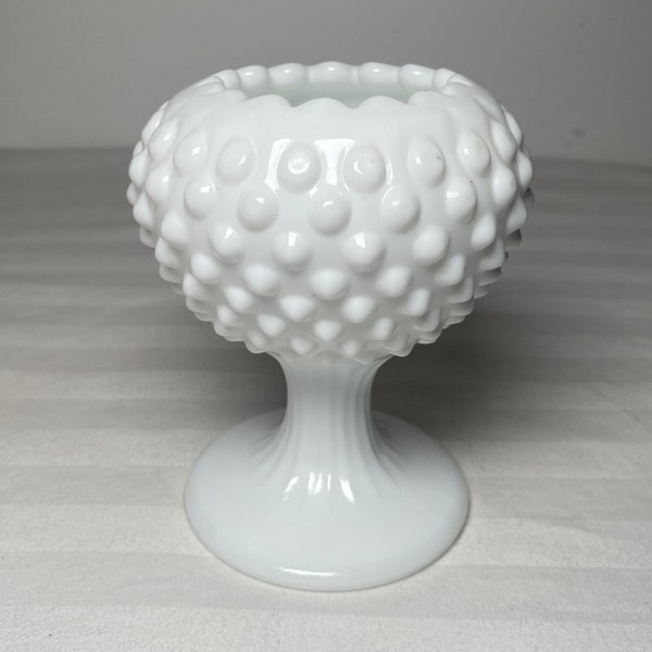 Fenton Milk Glass Dewdrop Hobnail Pedestal Rose Bowl or Ivy Bowl Ball Vase Vintage Mid Century