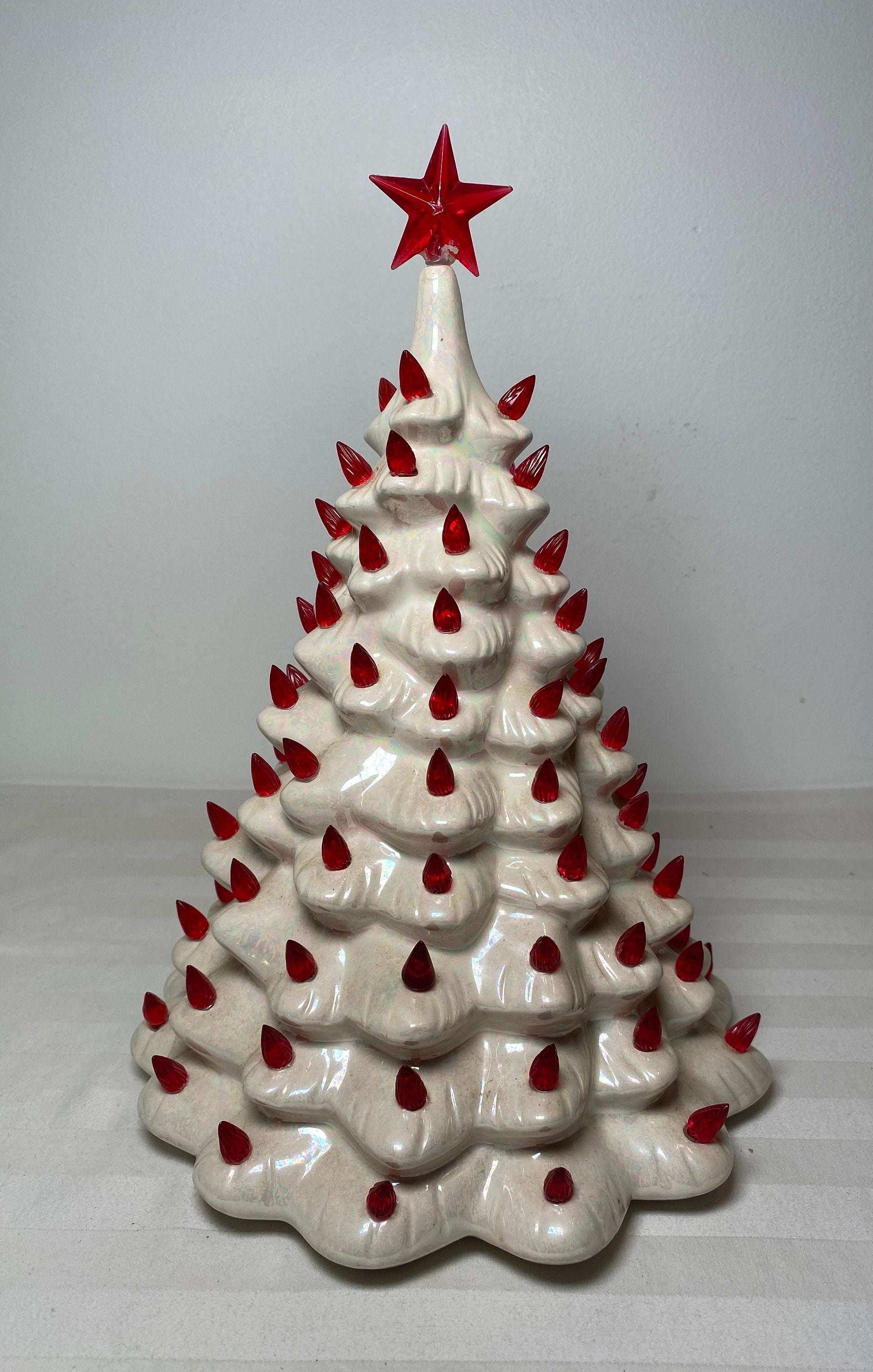 Vintage 16 Nowell Ceramic Lighted Christmas Tree W Base Red Lights Jesus Mary Joesph Etsy