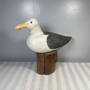 Seagull on Driftwood Large Artist Carved Painted Folk Art Sculpture Richard Morgan Shore Bird 11.5&quot; H x 14&quot;