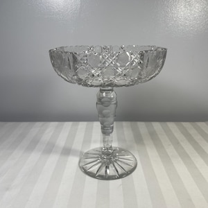 Vintage Cut Glass Compote Candy Dish 8 1/2"