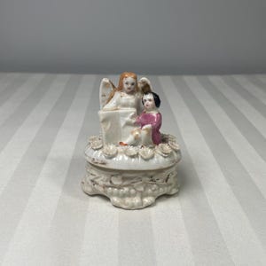 Vintage Victorian Staffordshire Angel with Child Trinket Box