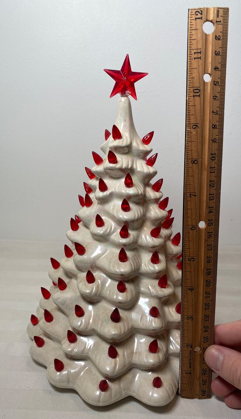 Vintage 16 Nowell Ceramic Lighted Christmas Tree W Base Red Lights Jesus Mary Joesph Etsy