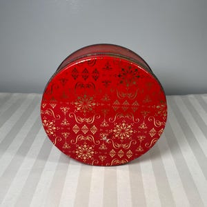 Vintage Round Tin Red & Gold Pattern Christmas