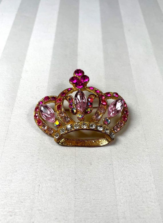 Broche Couronne En Métal Doré Avec Strass Brillants - Neuf Sans Emballage