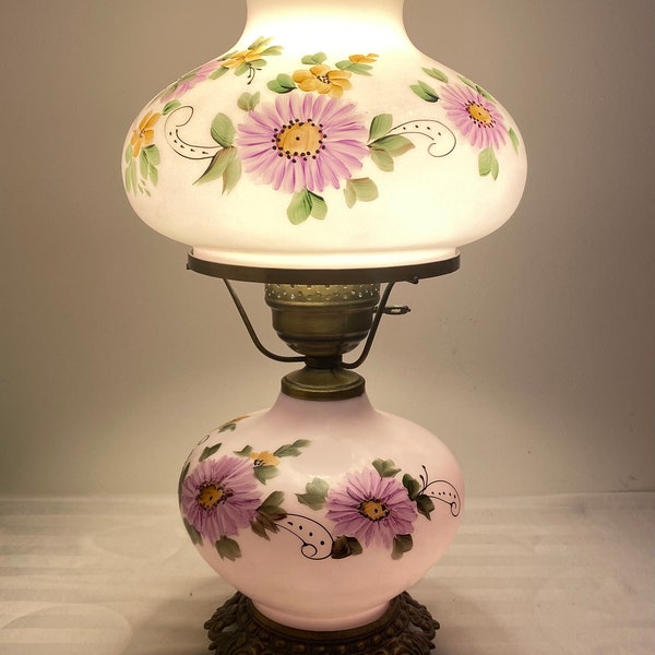 Vintage Hand Painted Floral Gone With the Wind Hurricane Lamp