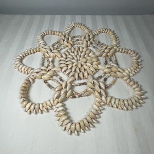 Vintage Handmade Seashell Trivet Coastal Pot Holders 13&quot; Nautical Kitchen Decor