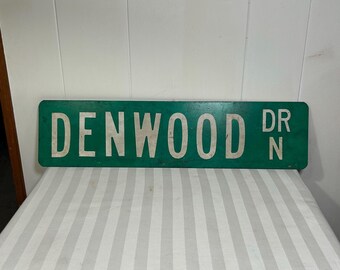 Authentic Vintage 18x6 Old Metal Street White Black Sign Antique