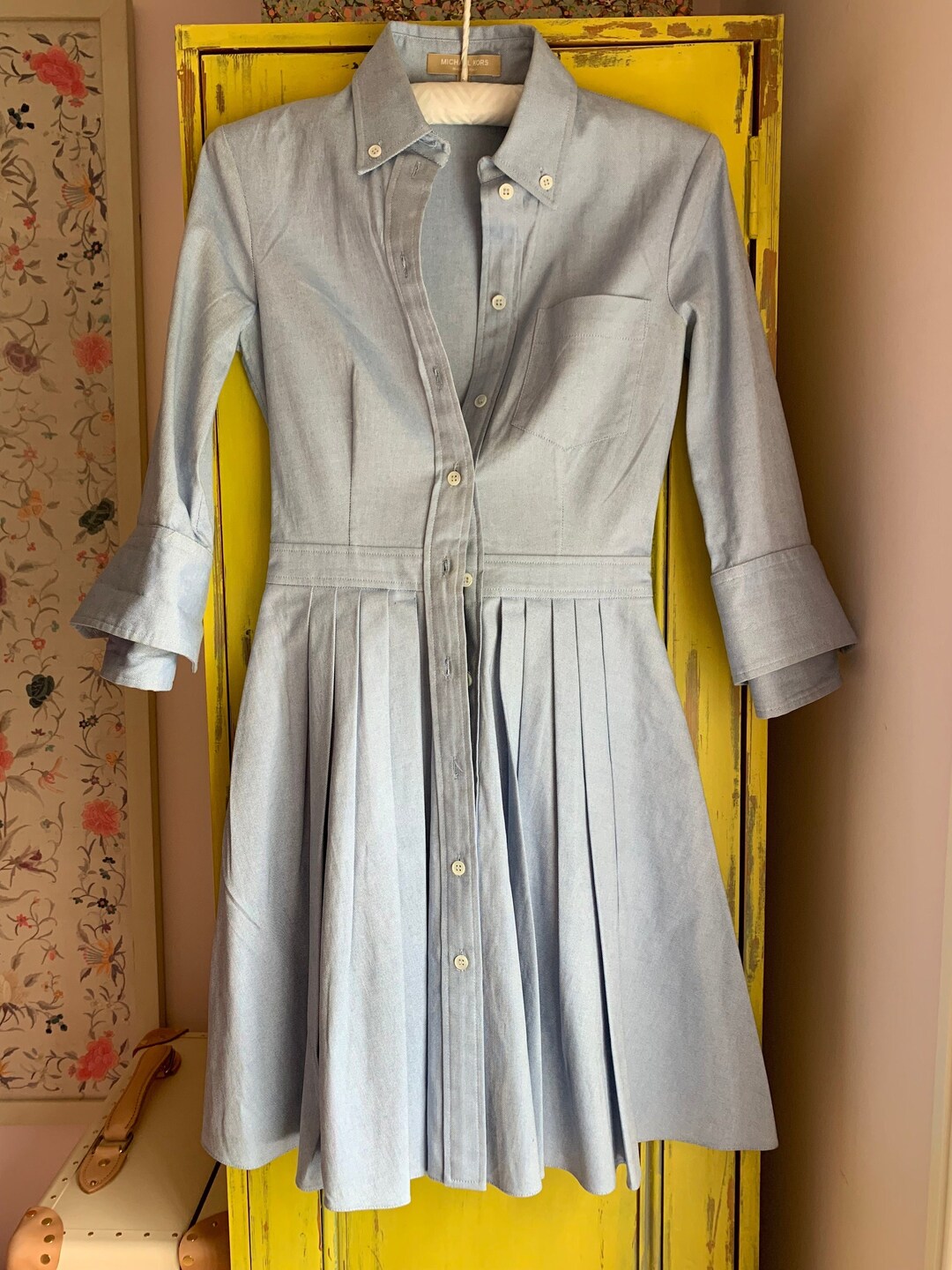 Michael Kors Baby Blue Pleated and Collared Shirt Dress - Etsy